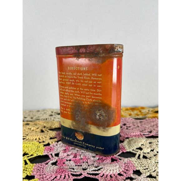 Vtg Decor- Polishing Cloth- Red Tin- with lid and cloth- some wear- BF Goodrich - Picture 3 of 6